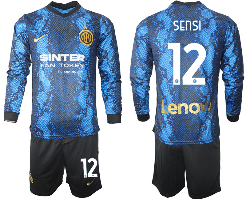 Men 2021-2022 Club Inter Milan home blue Long Sleeve #12 Soccer Jersey